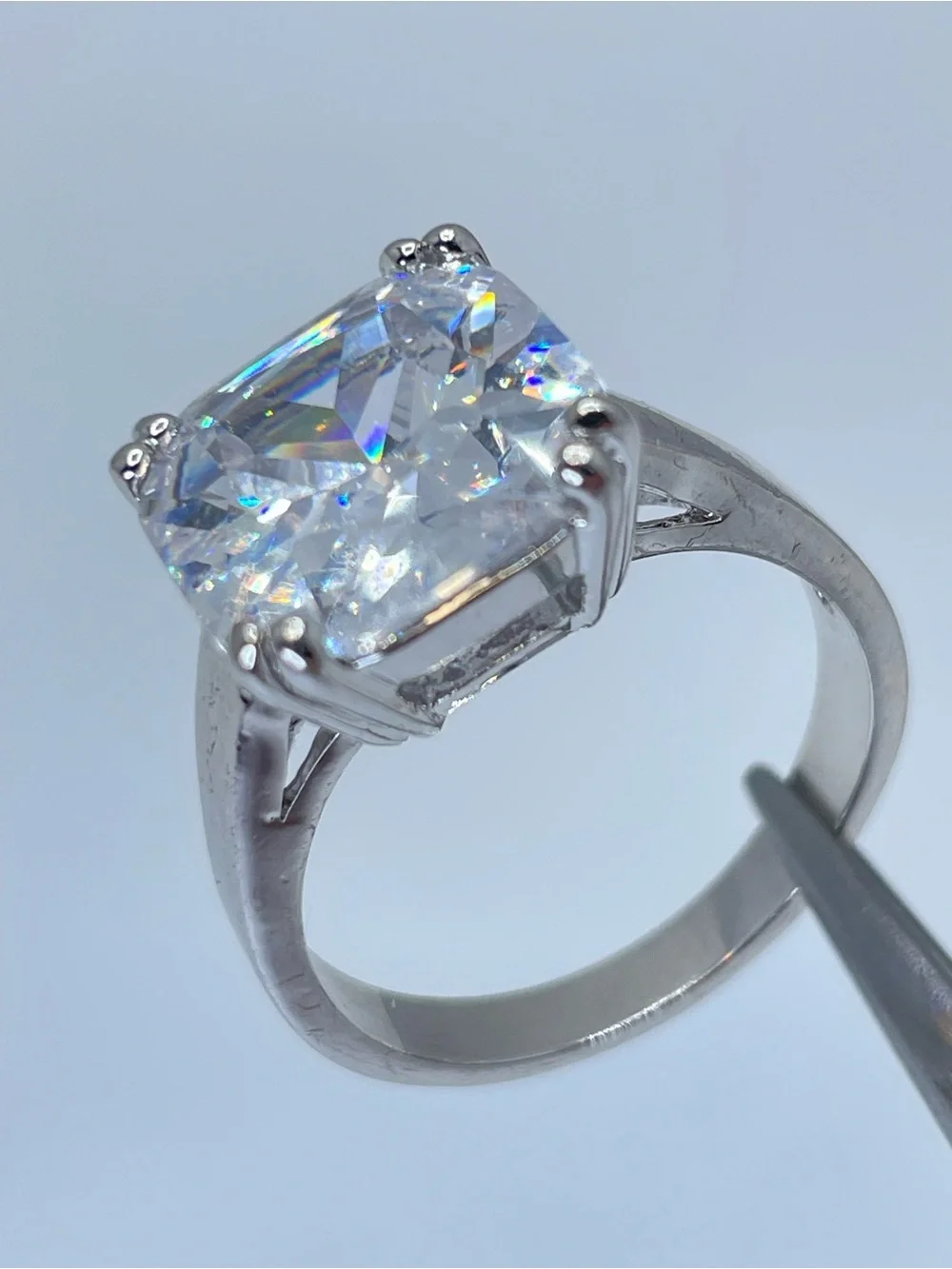 Swarovski Crystal Elements Diamond White Cushion Cut Ring Silver Sz 9 Statement